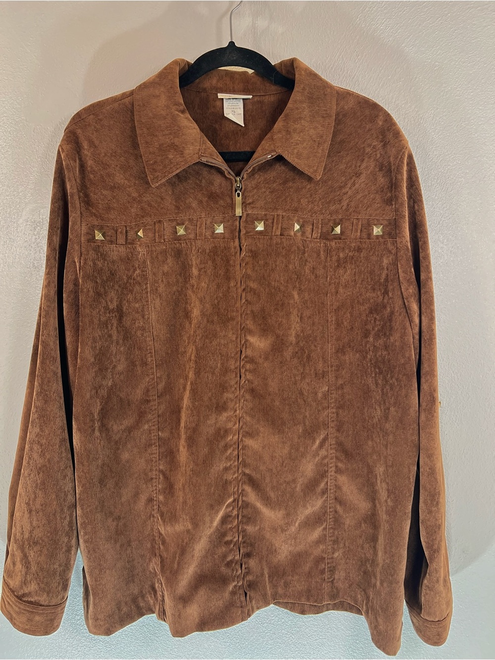 Vintage BonWorth Brown Studded Corduroy Zip Up Jacket Blouse Shacket XL